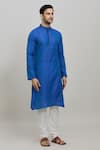 Shop_Arihant Rai Sinha_Blue Kurta Poly Jacquard Woven Mughal Set _Online_at_Aza_Fashions