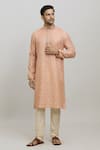 Buy_Arihant Rai Sinha_Peach Poly Printed Diamond Kurta Set _at_Aza_Fashions