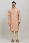 Arihant Rai Sinha_Peach Poly Printed Diamond Kurta Set _Online_at_Aza_Fashions