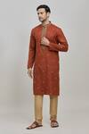 Shop_Arihant Rai Sinha_Brown Poly Cotton Embroidery Zari Thread Placement Kurta Set _Online_at_Aza_Fashions