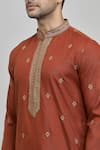 Arihant Rai Sinha_Brown Poly Cotton Embroidery Zari Thread Placement Kurta Set _at_Aza_Fashions