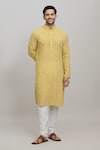 Shop_Arihant Rai Sinha_Yellow Cotton, Polyester Embroidery Floral Print Kurta Set _Online_at_Aza_Fashions