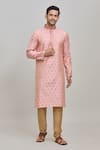 Shop_Arihant Rai Sinha_Pink Kurta Poly Jacquard Woven Diamond And Churidar Set _Online_at_Aza_Fashions