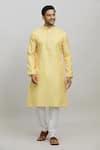 Buy_Arihant Rai Sinha_Yellow Kurta Slub Silk Printed Bandhani Set _at_Aza_Fashions