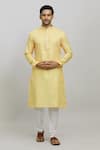 Buy_Arihant Rai Sinha_Yellow Kurta Slub Silk Printed Bandhani Set _Online_at_Aza_Fashions