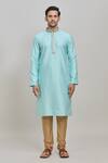 Arihant Rai Sinha_Blue Polyester Embroidery Floral Woven Kurta Set _Online_at_Aza_Fashions