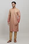 Buy_Arihant Rai Sinha_Orange Kurta Slub Silk Embroidered Geometric Ombre Set _Online_at_Aza_Fashions