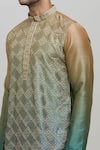 Shop_Arihant Rai Sinha_Green Kurta Slub Silk Embroidered Geometric Ombre Set _Online_at_Aza_Fashions