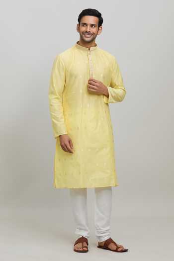 Buy_Arihant Rai Sinha_Yellow Polyester Woven Motif Pastel Kurta Set _at_Aza_Fashions
