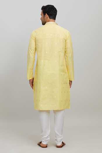 Shop_Arihant Rai Sinha_Yellow Polyester Woven Motif Pastel Kurta Set _at_Aza_Fashions