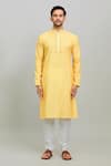 Buy_Arihant Rai Sinha_Yellow Kurta Poly Cotton Digital Printed Bandhej Straight Set _Online_at_Aza_Fashions