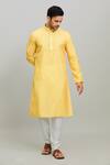 Shop_Arihant Rai Sinha_Yellow Kurta Poly Cotton Digital Printed Bandhej Straight Set _Online_at_Aza_Fashions