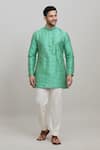 Buy_Arihant Rai Sinha_Green Poly Blend Plain Mandarin Collar Short Kurta _at_Aza_Fashions