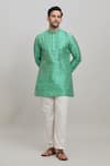 Buy_Arihant Rai Sinha_Green Poly Blend Plain Mandarin Collar Short Kurta _Online_at_Aza_Fashions