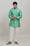 Shop_Arihant Rai Sinha_Green Poly Blend Plain Mandarin Collar Short Kurta _Online_at_Aza_Fashions