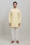 Arihant Rai Sinha_Yellow Cotton Plain Short Kurta _Online_at_Aza_Fashions