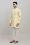 Buy_Arihant Rai Sinha_Yellow Cotton Plain Short Kurta _Online_at_Aza_Fashions