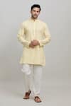 Shop_Arihant Rai Sinha_Yellow Cotton Plain Short Kurta _Online_at_Aza_Fashions