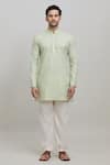 Arihant Rai Sinha_Green Cotton Plain Short Pastel Kurta _Online_at_Aza_Fashions