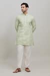 Shop_Arihant Rai Sinha_Green Cotton Plain Short Pastel Kurta _Online_at_Aza_Fashions