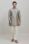 Buy_Arihant Rai Sinha_Grey Poly Blend Plain Metallic Short Kurta _at_Aza_Fashions