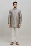 Arihant Rai Sinha_Grey Poly Blend Plain Metallic Short Kurta _Online_at_Aza_Fashions