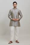 Buy_Arihant Rai Sinha_Grey Poly Blend Plain Metallic Short Kurta _Online_at_Aza_Fashions