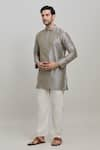 Shop_Arihant Rai Sinha_Grey Poly Blend Plain Metallic Short Kurta _Online_at_Aza_Fashions