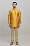 Arihant Rai Sinha_Yellow Poly Blend Plain Bright Short Kurta _Online_at_Aza_Fashions