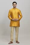 Buy_Arihant Rai Sinha_Yellow Poly Blend Plain Bright Short Kurta _Online_at_Aza_Fashions