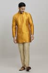 Shop_Arihant Rai Sinha_Yellow Poly Blend Plain Bright Short Kurta _Online_at_Aza_Fashions