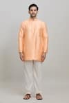 Arihant Rai Sinha_Peach Poly Blend Plain Short Kurta _Online_at_Aza_Fashions