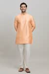 Buy_Arihant Rai Sinha_Peach Poly Blend Plain Short Kurta _Online_at_Aza_Fashions