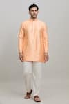 Shop_Arihant Rai Sinha_Peach Poly Blend Plain Short Kurta _Online_at_Aza_Fashions