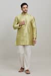 Buy_Arihant Rai Sinha_Green Poly Blend Plain Short Mandarin Collar Kurta _at_Aza_Fashions