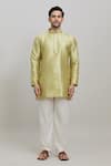 Arihant Rai Sinha_Green Poly Blend Plain Short Mandarin Collar Kurta _Online_at_Aza_Fashions