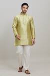 Buy_Arihant Rai Sinha_Green Poly Blend Plain Short Mandarin Collar Kurta _Online_at_Aza_Fashions