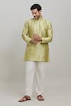 Shop_Arihant Rai Sinha_Green Poly Blend Plain Short Mandarin Collar Kurta _Online_at_Aza_Fashions