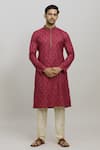 Shop_Arihant Rai Sinha_Red Kurta Poly Blend Paisley Pattern Butti And Churidar Set _Online_at_Aza_Fashions