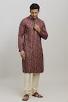 Buy_Arihant Rai Sinha_Maroon Kurta Poly Blend Printed Floral Vine And Churidar Set _at_Aza_Fashions