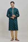 Buy_Arihant Rai Sinha_Green Poly Cotton Embroidered Thread Kurta And Churidar Set _at_Aza_Fashions