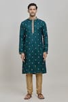 Buy_Arihant Rai Sinha_Green Poly Cotton Embroidered Thread Kurta And Churidar Set _Online_at_Aza_Fashions