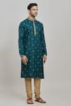 Shop_Arihant Rai Sinha_Green Poly Cotton Embroidered Thread Kurta And Churidar Set _Online_at_Aza_Fashions