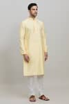 Shop_Arihant Rai Sinha_Yellow Kurta Poly Blend Plain Straight And Churidar Set _Online_at_Aza_Fashions