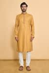 Arihant Rai Sinha_Yellow Polyester, Cotton Embroidery, Sequins Bandhani Print Kurta With Churidar _Online_at_Aza_Fashions