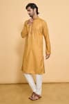 Buy_Arihant Rai Sinha_Yellow Polyester, Cotton Embroidery, Sequins Bandhani Print Kurta With Churidar _Online_at_Aza_Fashions