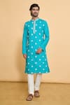 Buy_Arihant Rai Sinha_Blue Cotton Embroidery, Sequins Floral Straight Kurta Set_at_Aza_Fashions