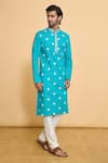 Buy_Arihant Rai Sinha_Blue Cotton Embroidery, Sequins Floral Straight Kurta Set_Online_at_Aza_Fashions