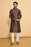 Buy_Arihant Rai Sinha_Brown Poly Blend Solid Mandarin Collar Straight Kurta With Churidar _at_Aza_Fashions