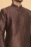 Shop_Arihant Rai Sinha_Brown Poly Blend Solid Mandarin Collar Straight Kurta With Churidar _Online_at_Aza_Fashions